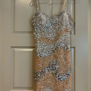 Jovani wave two-toned sequin mini dress